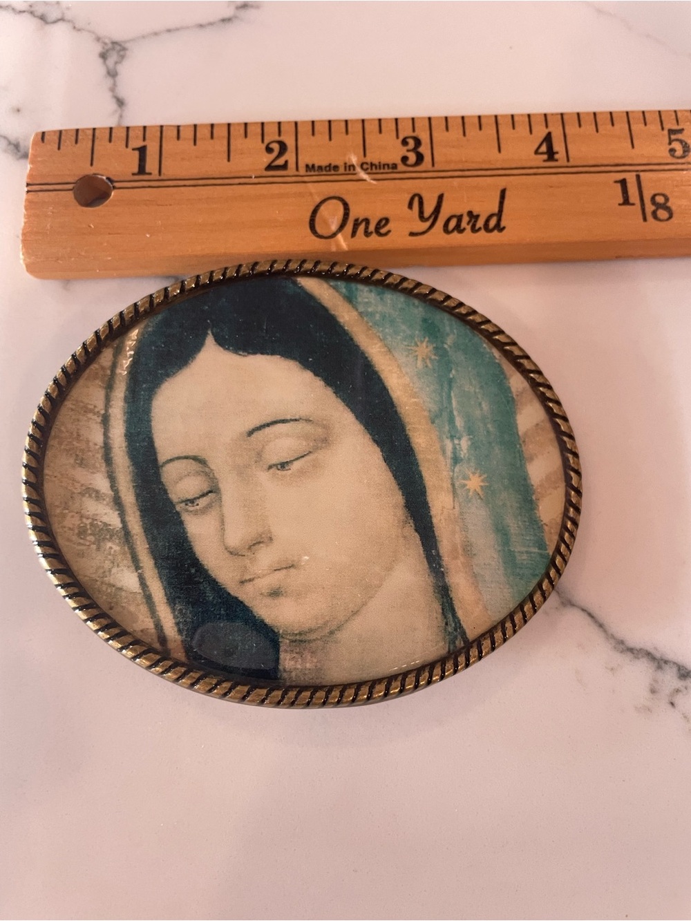 Our Lady of Guadalupe Oval Belt Buckle, Made in Spain - Picture 4 of 5